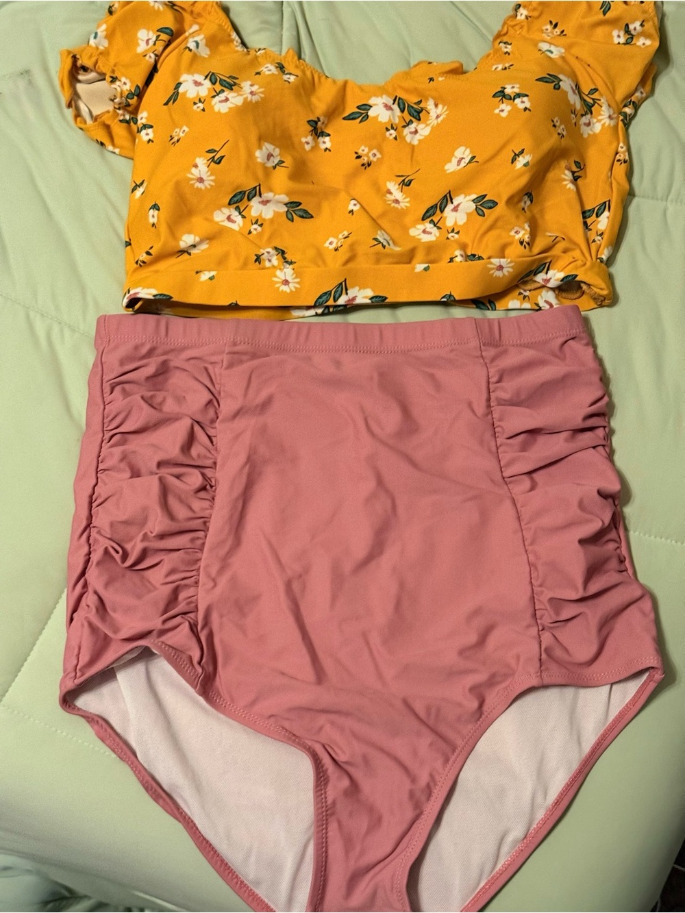 High-Waist Ruched Pink Swim Bottoms